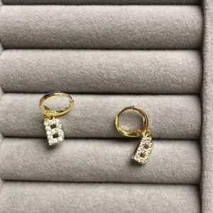 ✨Gold Hoop Earrings with Crystal Initial Charm